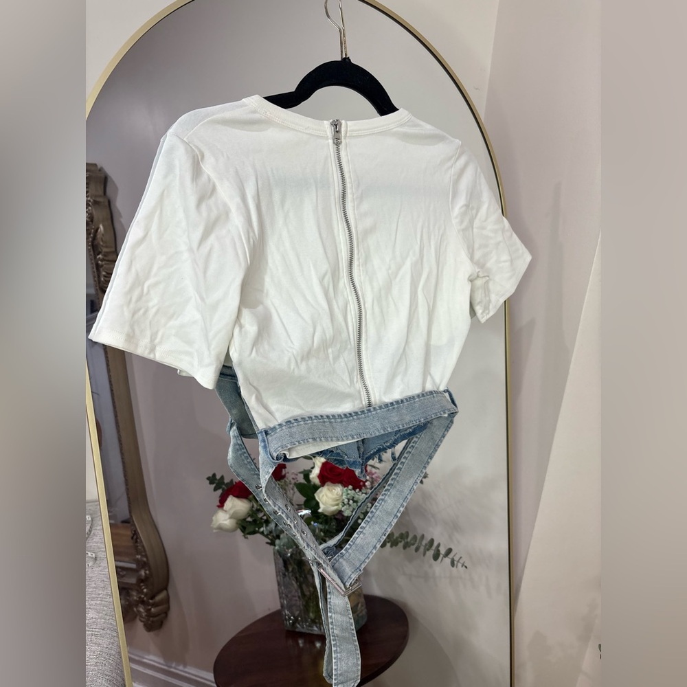 Brand new size M White Tee with Denim Corset Detail - Picture 5 of 5